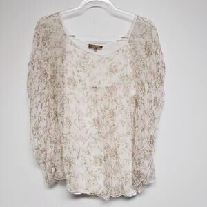 Carla Conti 100% Silk Ivory Sheer Floral Flowy Feminine Top Size Small Italy